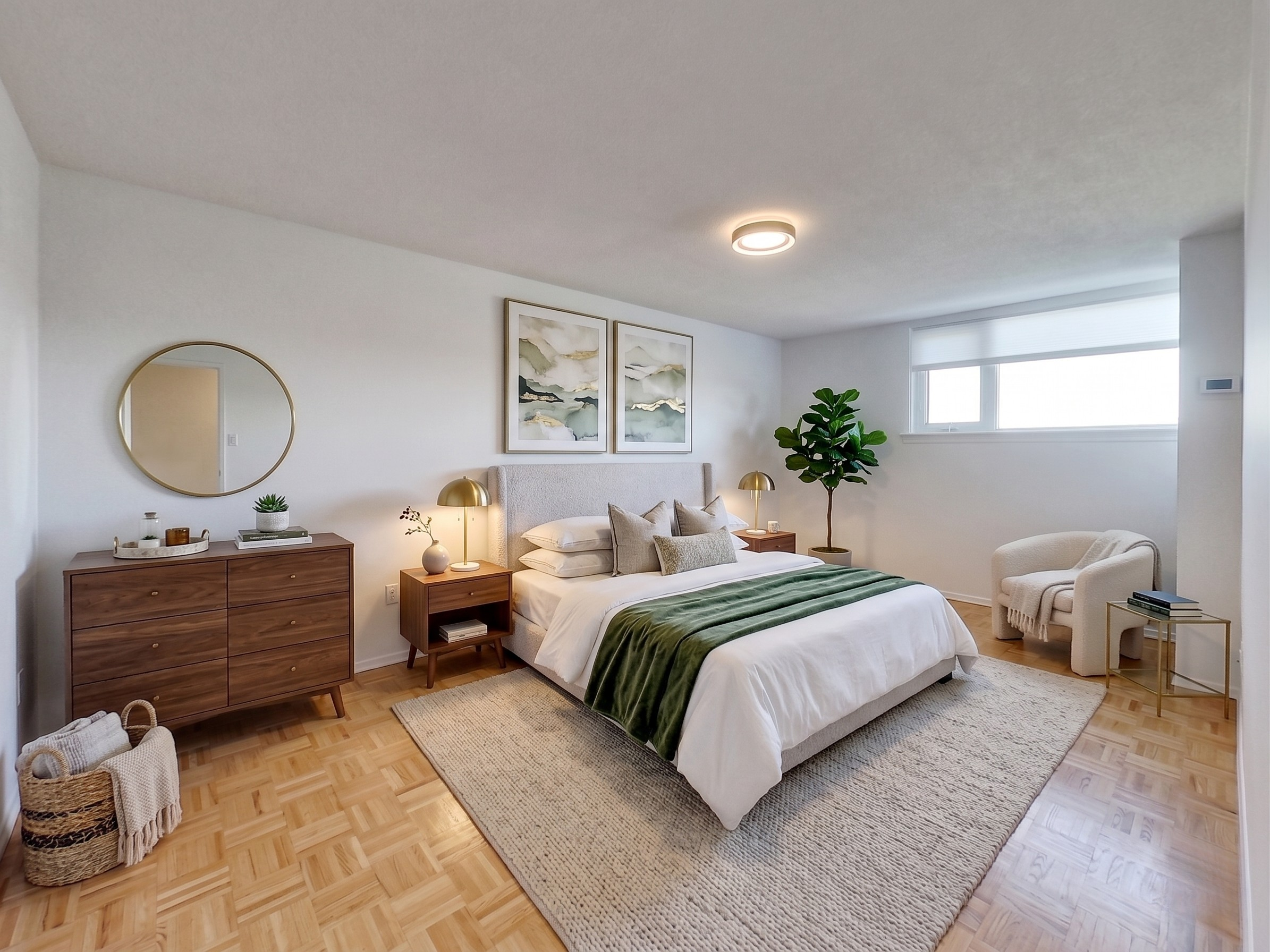 Staged primary bedroom